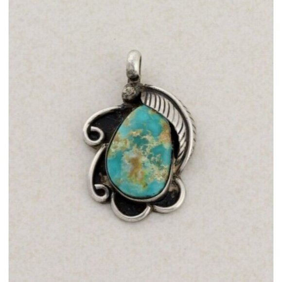 Pendant Only Sterling Silver Natural Turquoise Pendant 1 3/8" x 7/8" - Picture 1 of 6